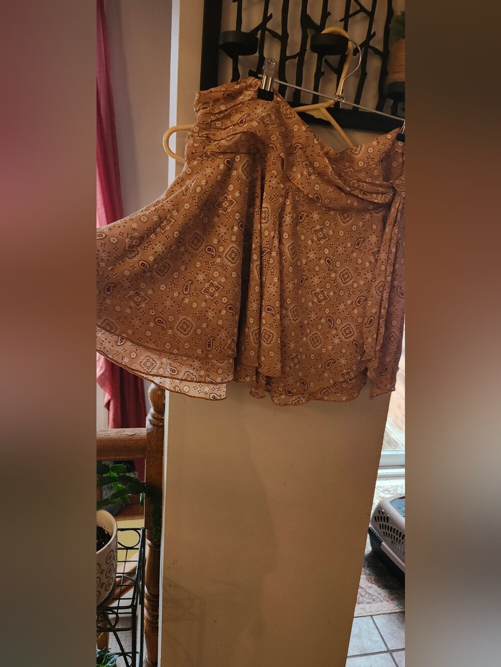 aerie Tan Printed Circle Skirt with Ruffle Hem